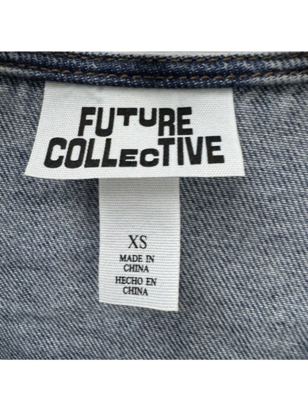Future Collective Denim Puff Sleeve Crop Top XS Button Front Cotton Blue - Picture 4 of 7